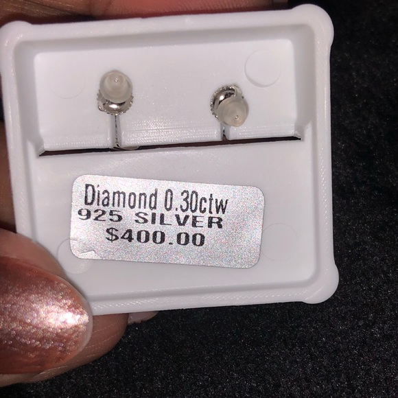 REAL DIAMOND White gold tone square earring NOT CZ - Picture 4 of 9